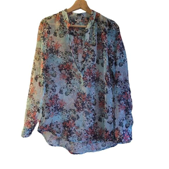 Kut from the Kloth Green Sheer Floral Blouse Women's Size S Long Sleeve Boho - Picture 1 of 6